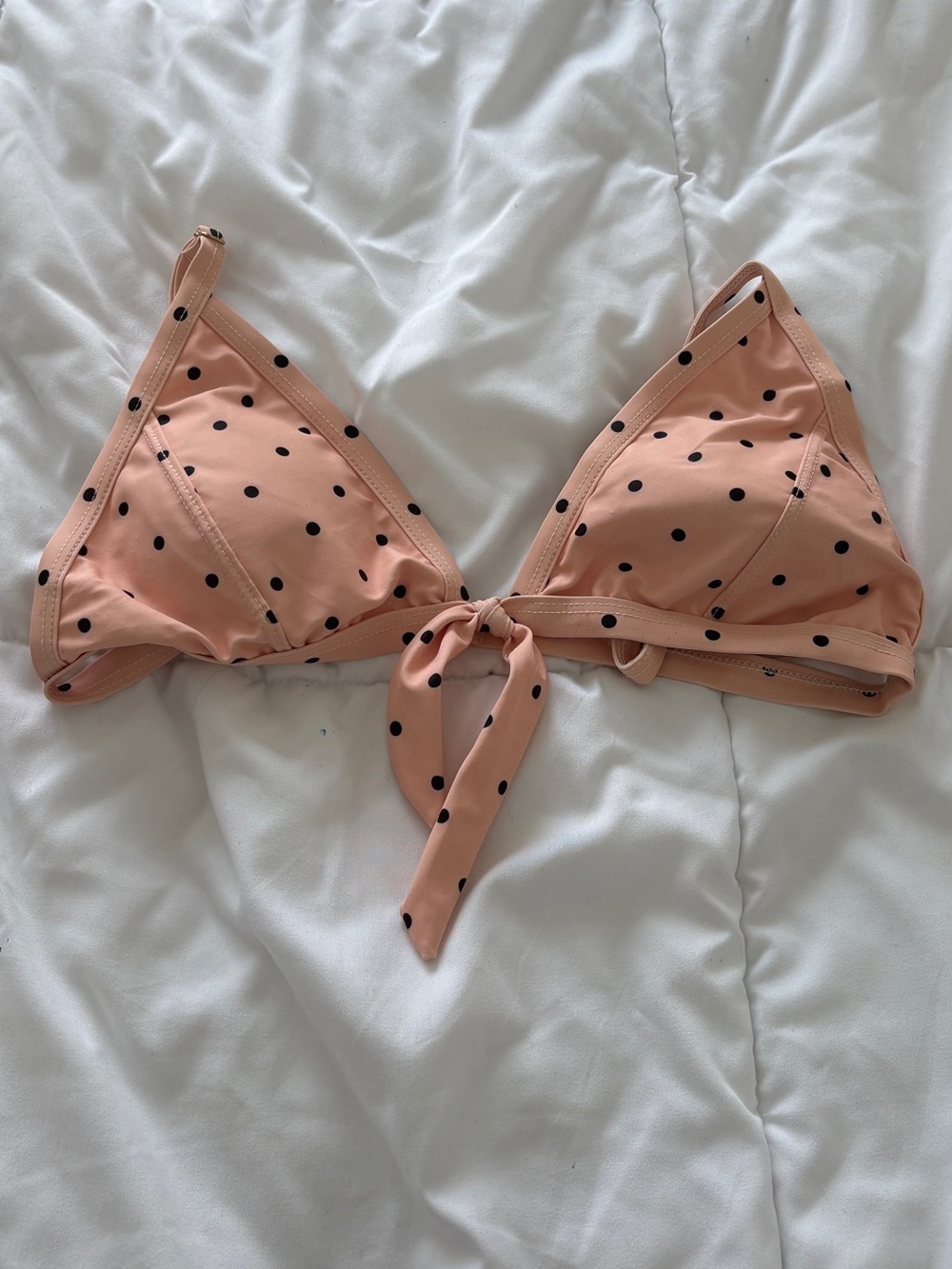 Peach Polka Dot Tie-Front Bikini Top